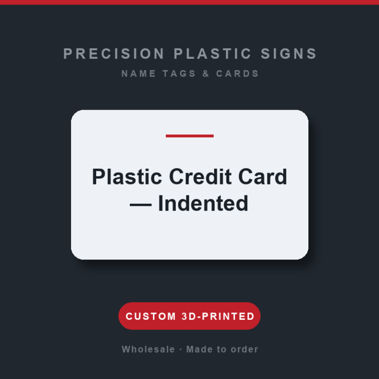 Plastic Credit Card — Indented — custom 3D-printed plastic card